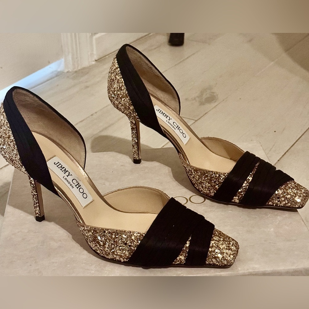 Jimmy Choo Glittering Gold and Black Heels//37